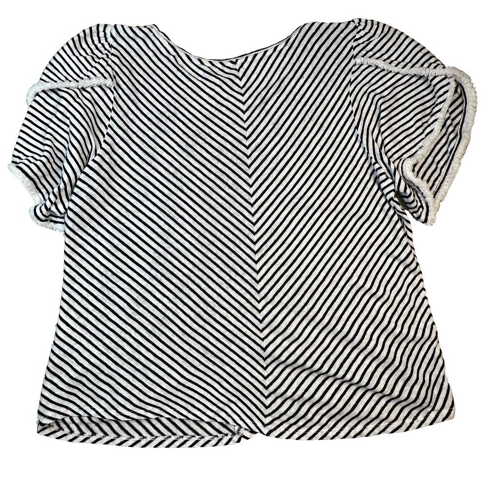 Chicos Women's Linen‎ Short Sleeve Top Nautical Navy White Stripe Fringed Size 2 - Picture 7 of 16